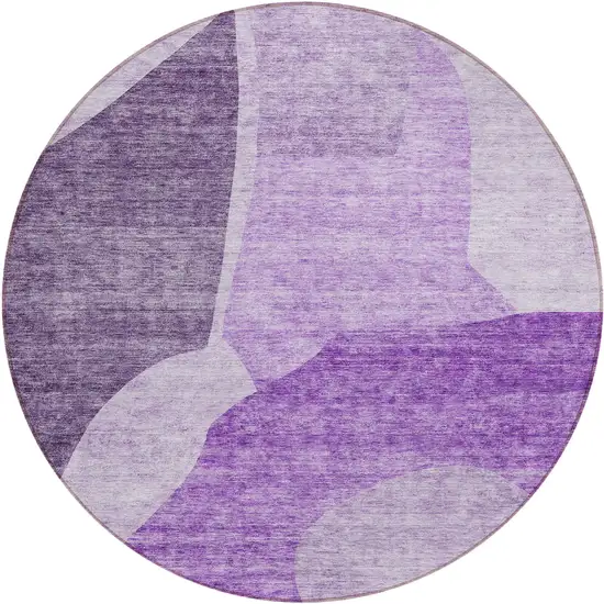 8' Eggplant Purple And Lilac Round Abstract Washable Indoor Outdoor Area Rug Photo 2