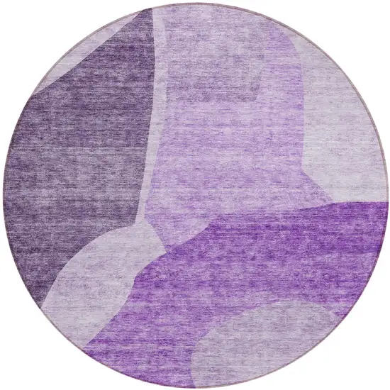 8' Eggplant Purple And Lilac Round Abstract Washable Indoor Outdoor Area Rug Photo 2