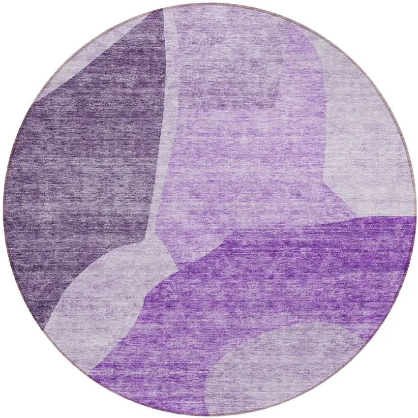 8' Eggplant Purple And Lilac Round Abstract Washable Indoor Outdoor Area Rug Photo 2