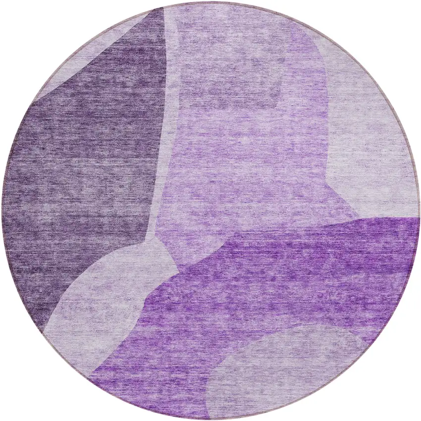 8' Eggplant Purple And Lilac Round Abstract Washable Indoor Outdoor Area Rug Photo 2