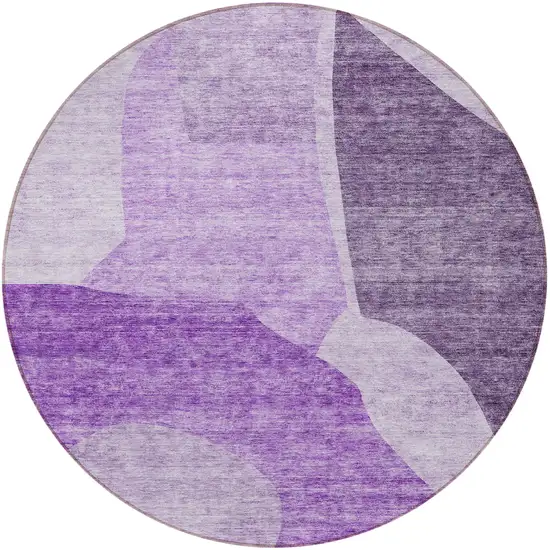 8' Eggplant Purple And Lilac Round Abstract Washable Indoor Outdoor Area Rug Photo 5