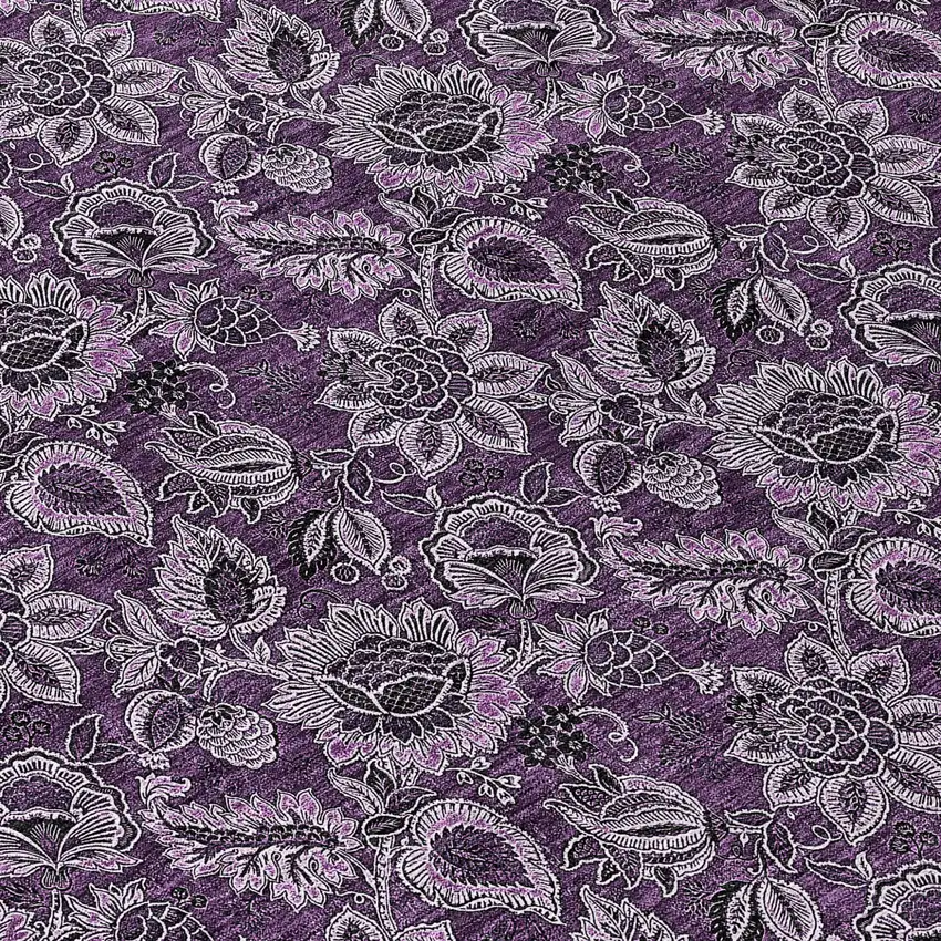 8' Eggplant Purple And Lilac Round Floral Washable Indoor Outdoor Area Rug Photo 8