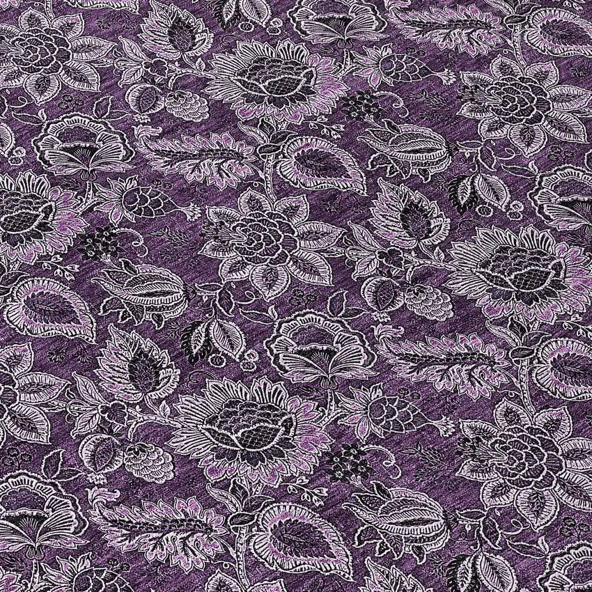 8' Eggplant Purple And Lilac Round Floral Washable Indoor Outdoor Area Rug Photo 8