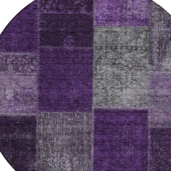 8' Eggplant Purple And Lilac Round Patchwork Washable Indoor Outdoor Area Rug Photo 4