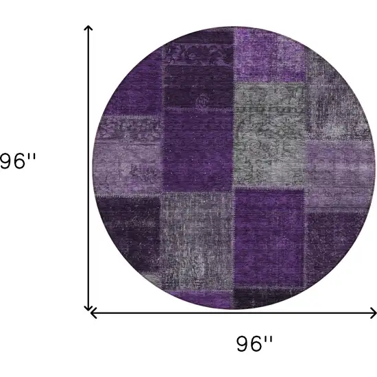 8' Eggplant Purple And Lilac Round Patchwork Washable Indoor Outdoor Area Rug Photo 3