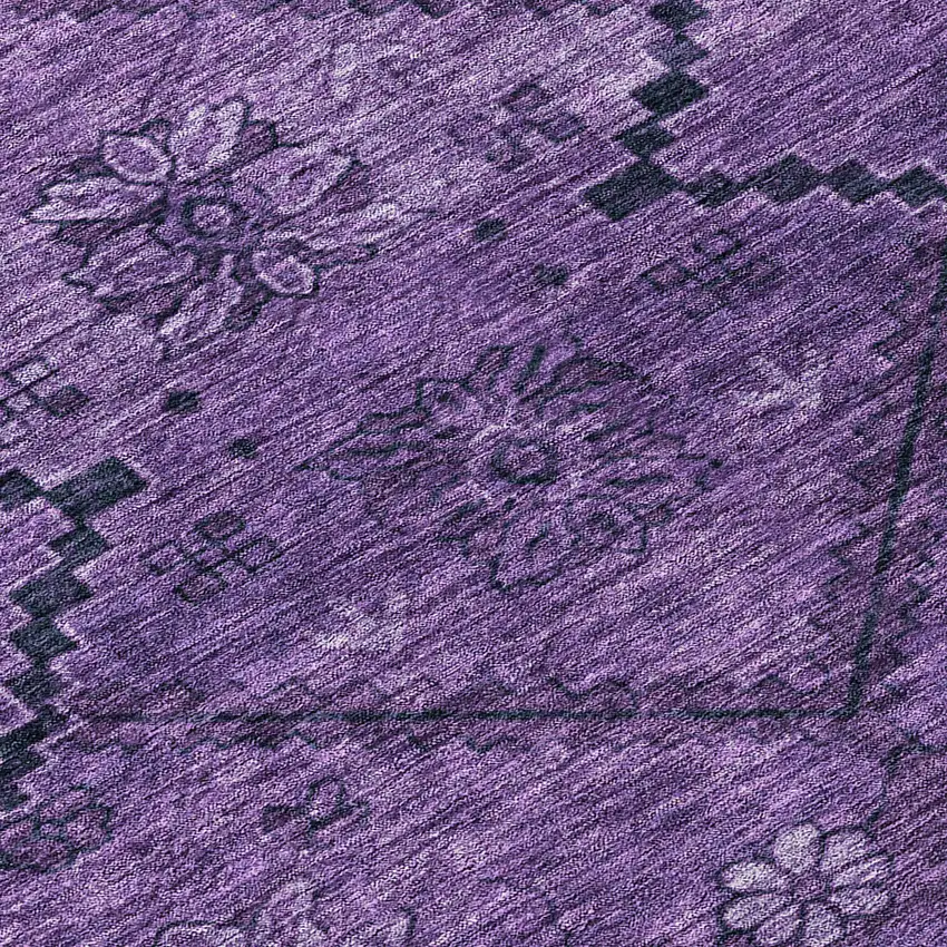 8' Eggplant Purple And Plum Round Floral Washable Indoor Outdoor Area Rug Photo 8