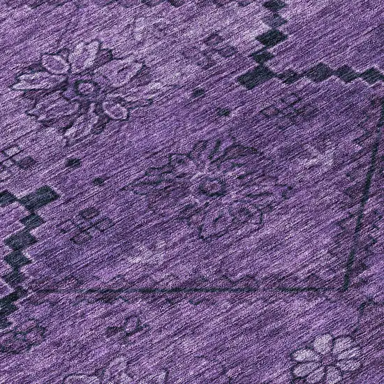 8' Eggplant Purple And Plum Round Floral Washable Indoor Outdoor Area Rug Photo 8