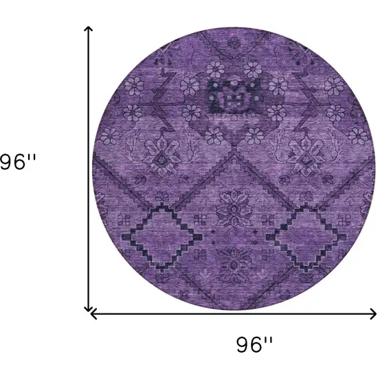 8' Eggplant Purple And Plum Round Floral Washable Indoor Outdoor Area Rug Photo 3