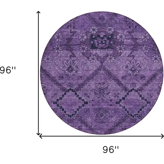 8' Eggplant Purple And Plum Round Floral Washable Indoor Outdoor Area Rug Photo 3