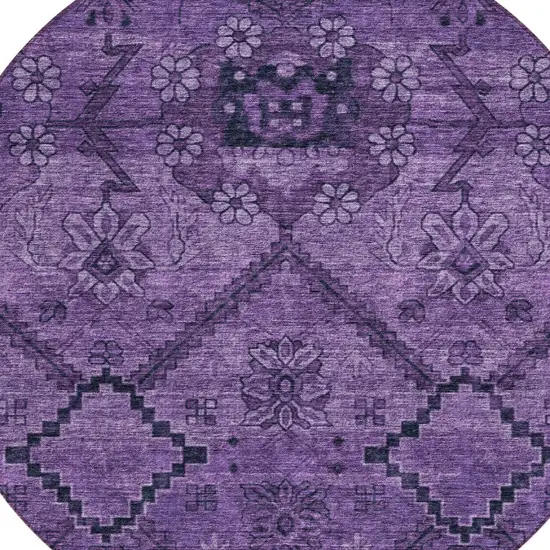 8' Eggplant Purple And Plum Round Floral Washable Indoor Outdoor Area Rug Photo 4
