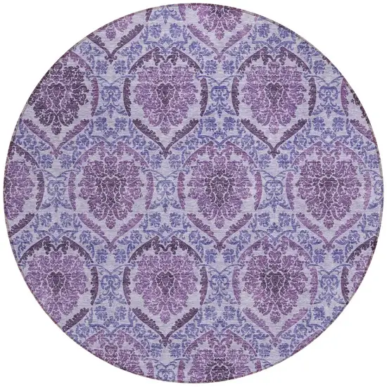8' Eggplant Purple And Silver Round Medallion Washable Indoor Outdoor Area Rug Photo 7