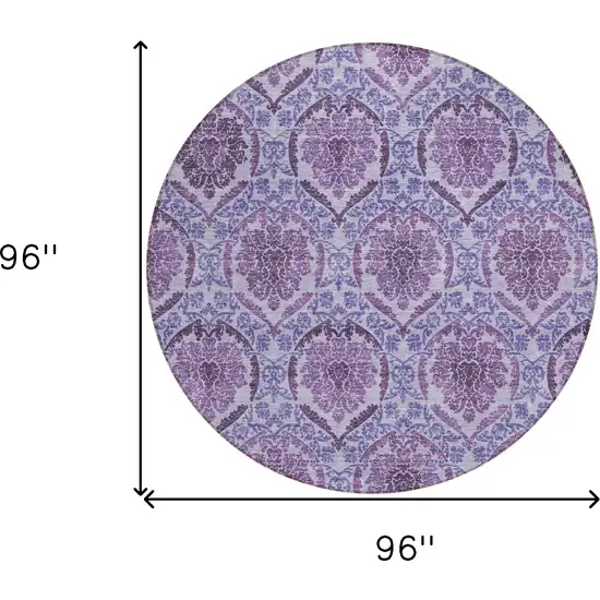 8' Eggplant Purple And Silver Round Medallion Washable Indoor Outdoor Area Rug Photo 3