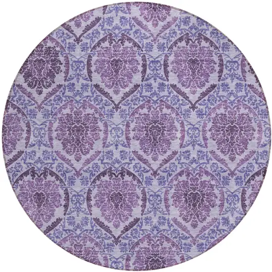 8' Eggplant Purple And Silver Round Medallion Washable Indoor Outdoor Area Rug Photo 2