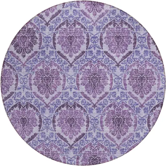 8' Eggplant Purple And Silver Round Medallion Washable Indoor Outdoor Area Rug Photo 2