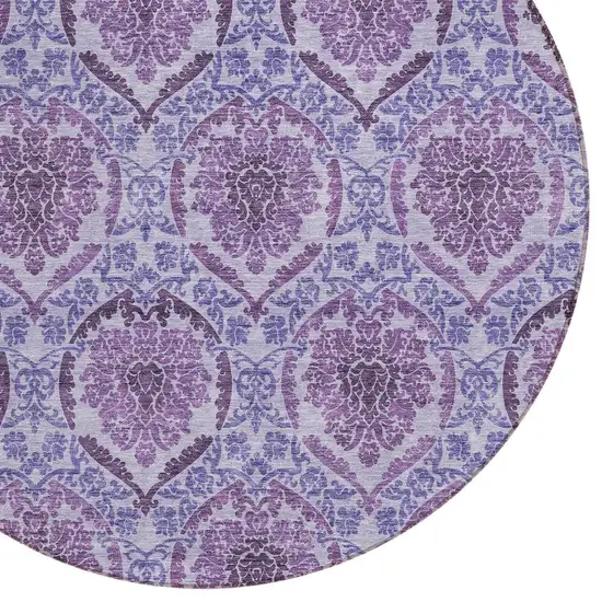 8' Eggplant Purple And Silver Round Medallion Washable Indoor Outdoor Area Rug Photo 6