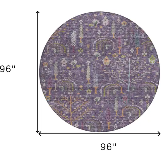8' Eggplant Terra Cotta And Green Round Floral Washable Indoor Outdoor Area Rug Photo 8