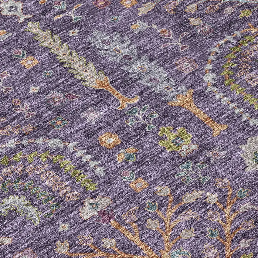 8' Eggplant Terra Cotta And Green Round Floral Washable Indoor Outdoor Area Rug Photo 5