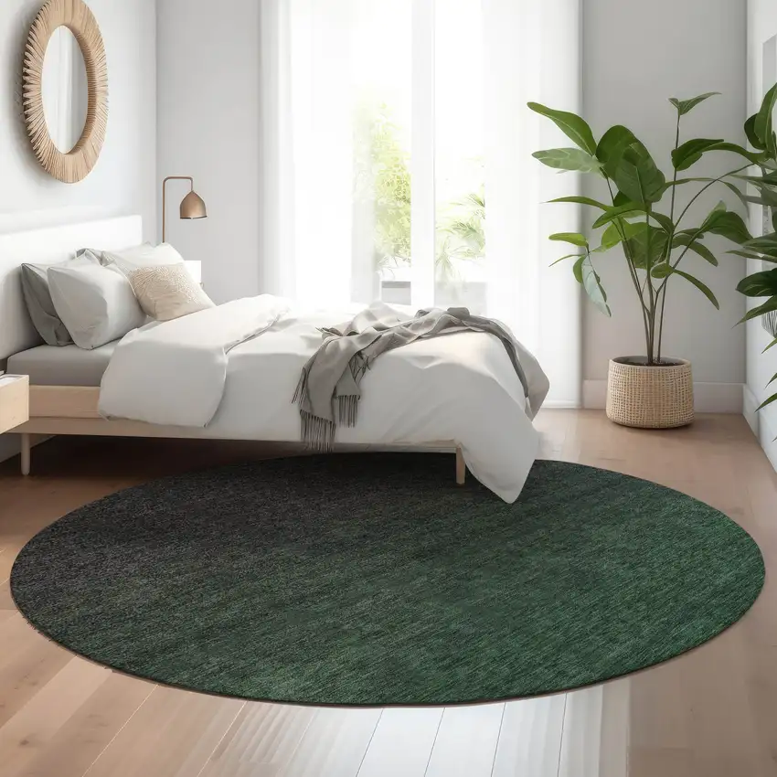 8' Emerald And Charcoal Ombre Washable Round Rug With UV Protection Photo 5