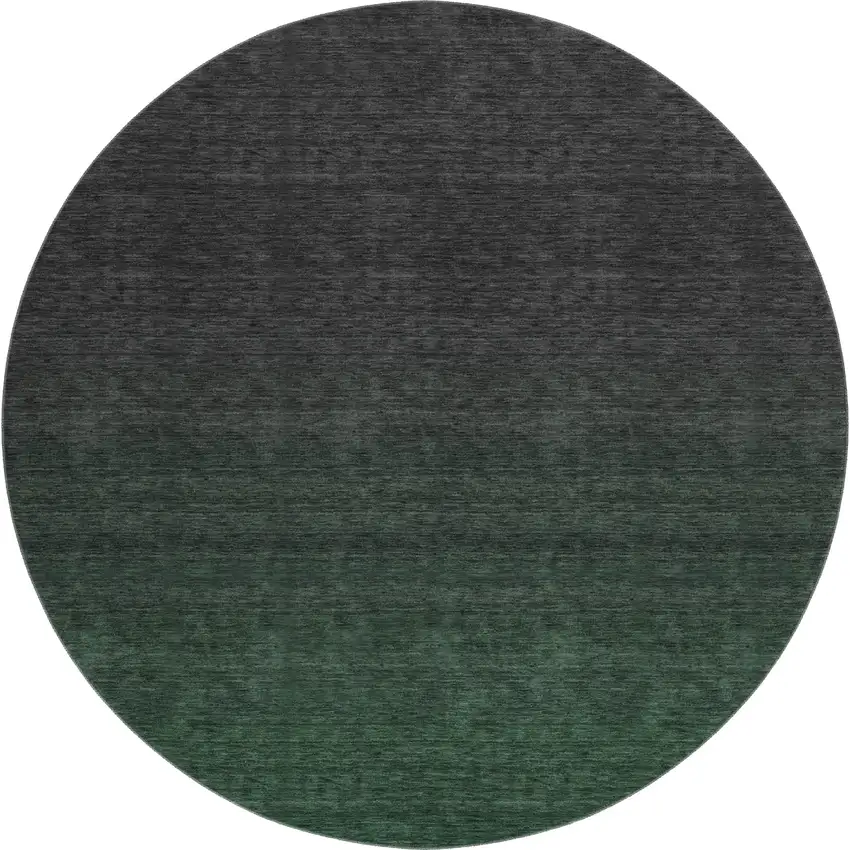 8' Emerald And Charcoal Ombre Washable Round Rug With UV Protection Photo 1
