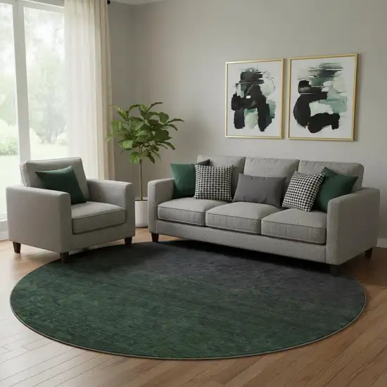 8' Emerald And Charcoal Ombre Washable Round Rug With UV Protection Photo 1
