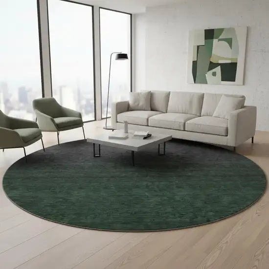 8' Emerald And Charcoal Ombre Washable Round Rug With UV Protection Photo 2