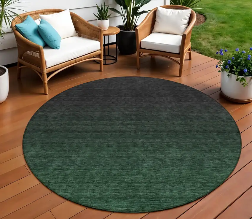 8' Emerald And Charcoal Round Abstract Washable Indoor Outdoor Area Rug Photo 1