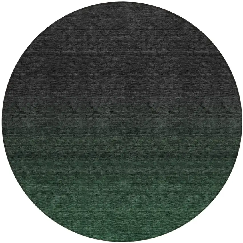 8' Emerald And Charcoal Round Abstract Washable Indoor Outdoor Area Rug Photo 2
