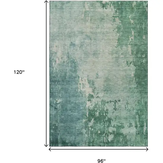 8' Emerald And Denim Blue Abstract Washable Area Rug With UV Protection Photo 6