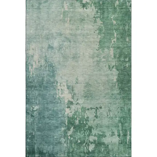 8' Emerald And Denim Blue Abstract Washable Area Rug With UV Protection Photo 1