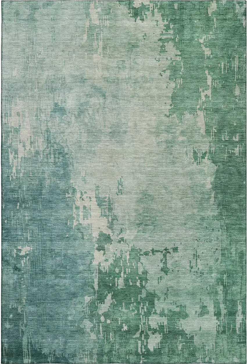 8' Emerald And Denim Blue Abstract Washable Area Rug With UV Protection Photo 1