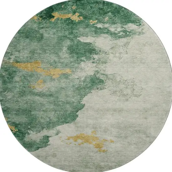 8' Emerald And Gold Abstract Washable Round Rug With UV Protection Photo 4