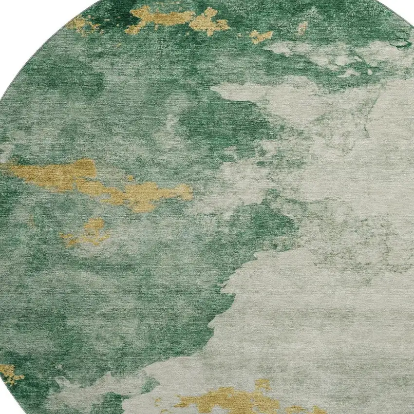 8' Emerald And Gold Abstract Washable Round Rug With UV Protection Photo 3