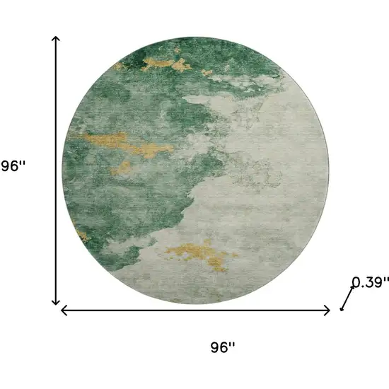 8' Emerald And Gold Abstract Washable Round Rug With UV Protection Photo 8