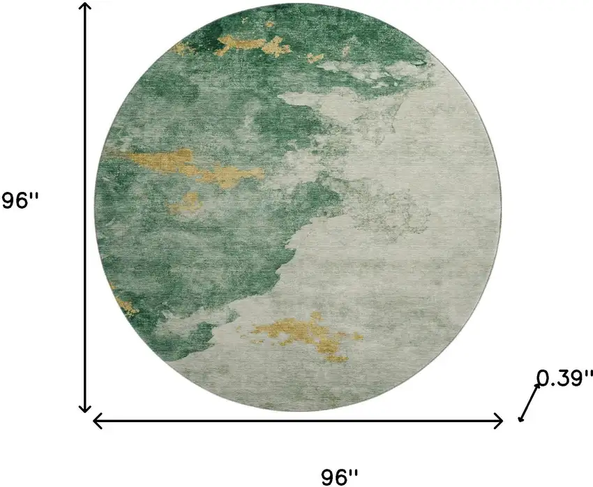 8' Emerald And Gold Abstract Washable Round Rug With UV Protection Photo 8