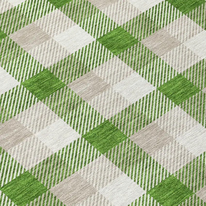 8' Emerald And Gray Round Plaid Washable Indoor Outdoor Area Rug Photo 9