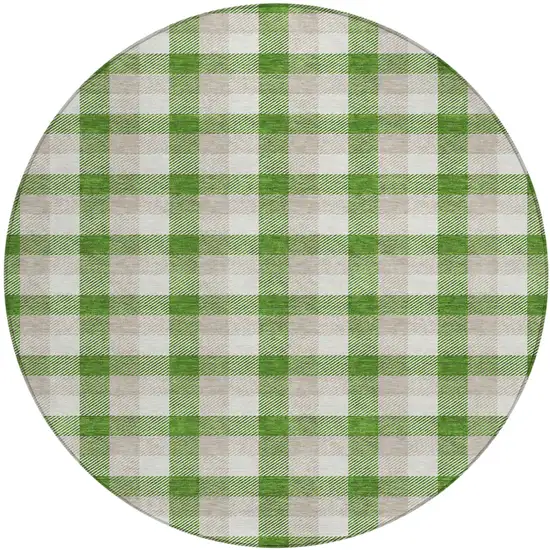 8' Emerald And Gray Round Plaid Washable Indoor Outdoor Area Rug Photo 2