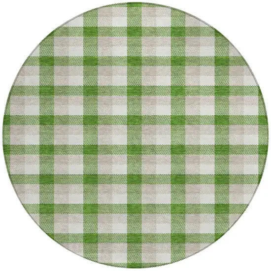 8' Emerald And Gray Round Plaid Washable Indoor Outdoor Area Rug Photo 4