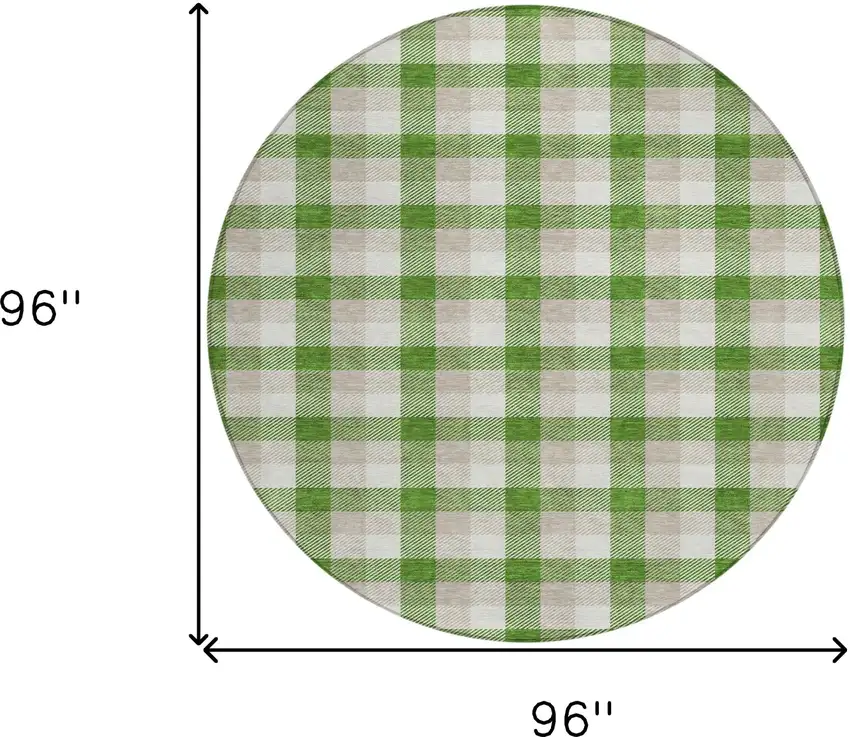 8' Emerald And Gray Round Plaid Washable Indoor Outdoor Area Rug Photo 8