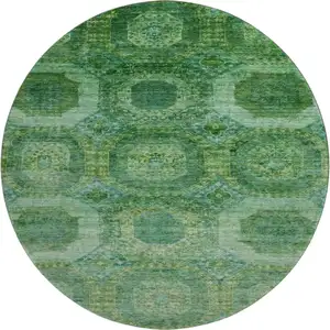 Photo of 8' Emerald And Green Abstract Geometric Washable Round Rug With UV Protection
