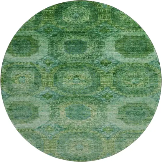8' Emerald And Green Abstract Geometric Washable Round Rug With UV Protection Photo 1