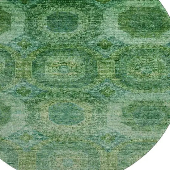 8' Emerald And Green Abstract Geometric Washable Round Rug With UV Protection Photo 3
