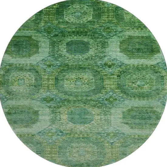 8' Emerald And Green Abstract Geometric Washable Round Rug With UV Protection Photo 4