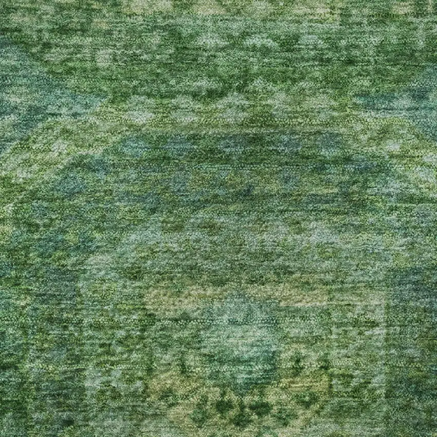 8' Emerald And Green Abstract Geometric Washable Round Rug With UV Protection Photo 9