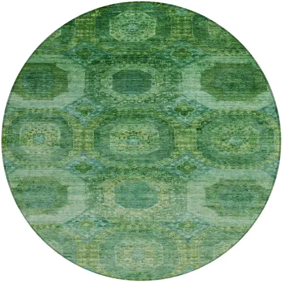 8' Emerald And Green Round Medallion Washable Indoor Outdoor Area Rug Photo 1