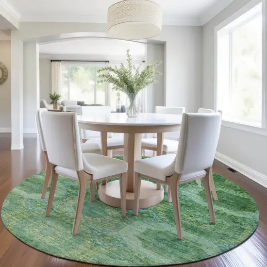 8' Emerald And Green Round Medallion Washable Indoor Outdoor Area Rug Photo 6