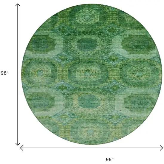 8' Emerald And Green Round Medallion Washable Indoor Outdoor Area Rug Photo 9