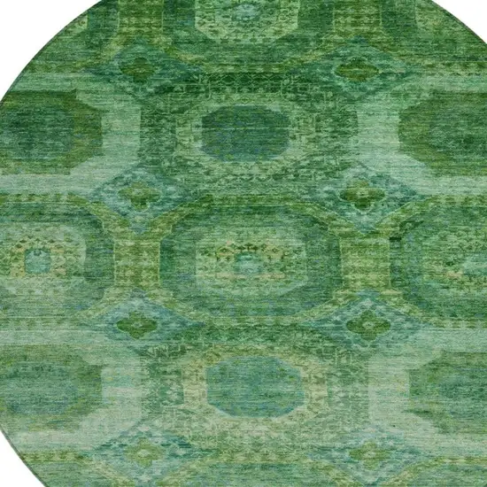 8' Emerald And Green Round Medallion Washable Indoor Outdoor Area Rug Photo 8