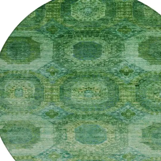 8' Emerald And Green Round Medallion Washable Indoor Outdoor Area Rug Photo 4