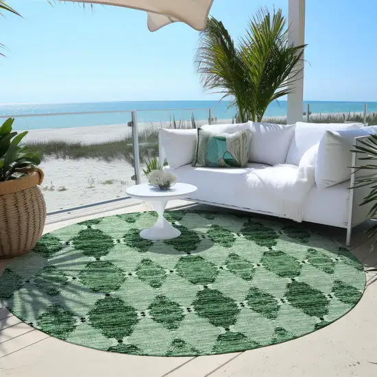 8' Emerald And Green Round Moroccan Washable Indoor Outdoor Area Rug Photo 6