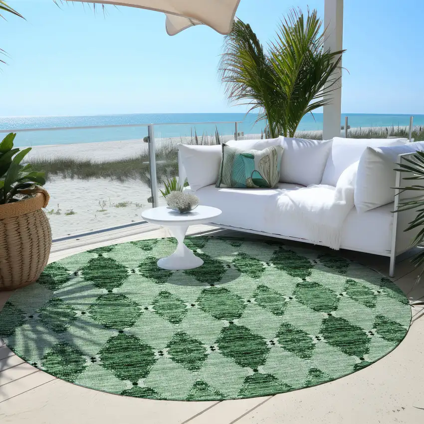 8' Emerald And Green Round Moroccan Washable Indoor Outdoor Area Rug Photo 6